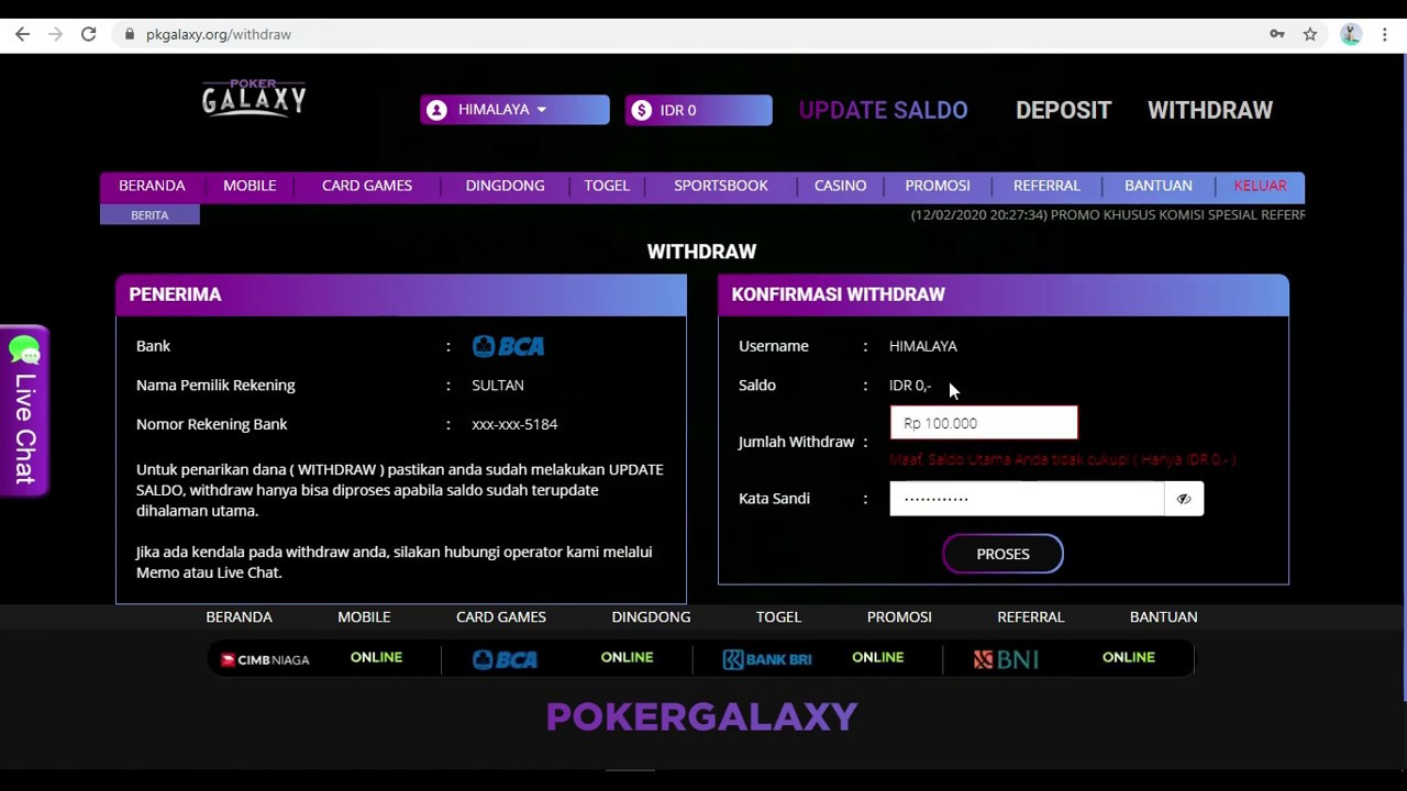 Melakukan Deposit di Situs Pokergalaxy